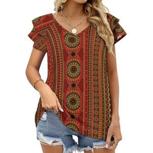 Abstracte Tribal Etnische Patroon Grafische Blouse Top Voor Vrouwen V-hals Tuniek Top Korte Mouw Volant T-shirt Grappig