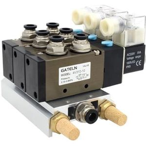 4V310-10 DC24V 12V AC220V AC110V 2 posities 5-weg viervoudige magneetklep aluminium basismontage geluiddemper set 6 7 8 9 10 stations (DC 12V 10mm fittingen, 9 stations)