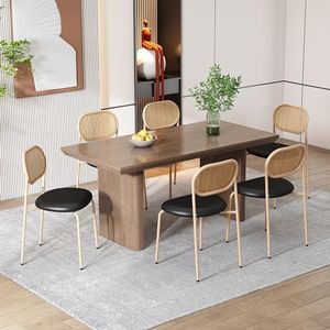 Aunvla Set van 6 eetkamerstoelen, moderne, eenvoudige vrijetijdsstoel met vier steunpoten van metaal, rotan vrijetijdsstoel, woonkamer- en slaapkamerstoel, (zwart + bruin)