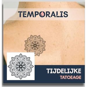 Mandala tattoo – Temporalis® | Tijdelijke tatoeages voor vrouwen & mannen – Nep tattoo vegan & waterbestendig – EU-cosmetica – Blijft 1-2 weken [ Tatoeage Bloemenmandala ]