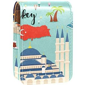 Gepersonaliseerde Lipstick Case Draagbare Make-up Tas Cosmetische Pouch Lippenstift Houder Make-up Organizer Toeristische Turkije Reizen Set Collectie Patroon, Meerkleurig, 9.5x2x7 cm/3.7x0.8x2.7 in