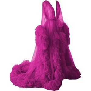 WSEYU Pluizige tule gewaad zwangerschapsjurk voor fotoshoot lange pure bruidsgewaad babyshower jurk plus size, Fuchsia, 32