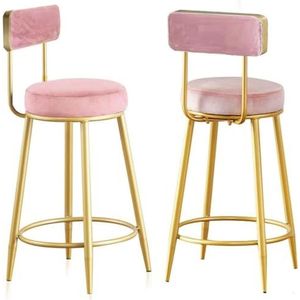 Bistrokruk Barkrukken Barkruk Set Van 2 Barkrukken Met Rugleuning Stof Fluweel Barkruk Metalen Poten Voor Bar Keuken Thuis Barstoelen(Pink,Sitting Height 65cm)