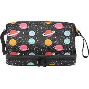 Grote capaciteit reizen cosmetische tas,Fantasie Cosmos Planet,Make-up tas,Waterdichte make-up tas Organizer, Meerkleurig, 27x15x14 cm/10.6x5.9x5.5 in