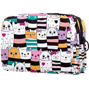 Make-uptas voor portemonnee draagbare cosmetische tas rits make-up zakje reizen toiletartikelen waszak voor vrouwen, schattig kattengezicht, Multi kleuren 01, 18.5x7.5x13cm/7.3x3x5.1in