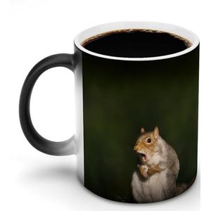 Grijze Eekhoorn Gaaien Pas Magische Warmte Veranderende Mok Keramische Cup Koffie Mokken Warmtegevoelige Grappige Gift