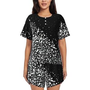 YQxwJL Zwart Wit Glitter Print Vrouwen Pyjama Sets Shorts Korte Mouw Lounge Sets Nachtkleding Casual Pjs Met Zakken, Zwart, L