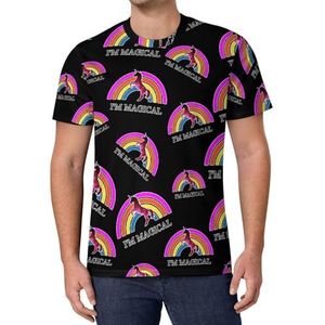 Magische eenhoorn regenboog heren T-shirt met korte mouwen casual ronde hals T-shirt mode zomer tops