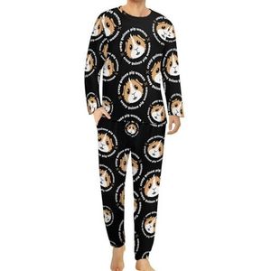 Crazy Cavia Vrouw Comfortabele Heren Pyjama Set Ronde Hals Lange Mouw Loungewear met Zakken 5XL