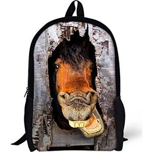 CHAQLIN Cool 3D Animal Boekentas Crazy Horse Childrens School Rugzak, Paard Patroon-5, M, School Rugzak