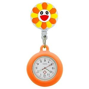 Yojack Gepersonaliseerd zakhorloge cartoon zonnebloem madeliefje patroon intrekbare badge scroll verpleegkundige arts zakhorloge gegraveerd horloge (kleur: oranje glimlach oranje)