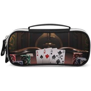 DWTJKMS Poker Toernooi Lederen Make-uptas Draagbare Kleine Cosmetische Organizer Waterdichte Toilettassen Borstels Potloden En Reizen Make Up Accessoires