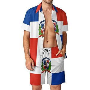 Vlag van Dominica Hawaiiaanse sets voor heren, button-down trainingspak met korte mouwen, strandoutfits, XL