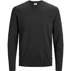 JACK & JONES gebreide herentrui met V-hals, donkergrijs (donkergrijs melange)., XXL