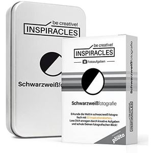 Fototaken zwart-wit fotografie - inspiratie & fotograferen leren met 52 taken kaarten, editie zwart-wit fotografie, in metalen doos
