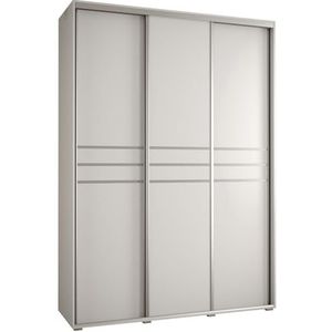 MEBLE KRYSPOL Davos 10 170 Kledingkast met drie schuifdeuren voor slaapkamer - Moderne opbergkast, kledingroede en planken - 235,2x170x45 cm - Wit Wit Zilver