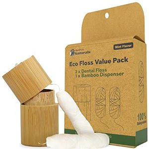 WORLDFRONT NATURALS Glide Dental Floss - 2x 30 meter super zacht, tandzijde voor een diepe reiniging tussen de tanden met 1x navulbare bamboedispenser, mint smaak