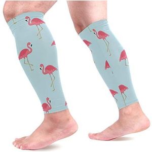 EZIOLY Roze Flamingo Sport Kalf Compressie Mouwen Been Compressie Sokken Kalf Guard voor hardlopen, Fietsen, Moederschap, Reizen, Verpleegkundigen