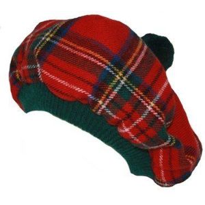 Major Wear Officiële rode Schotse tartan platte pet voor heren met pompon, marineblauw, L-XL