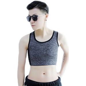 BaronHong Tomboy Trans Lesbische katoenen borstbinder, plussize, korte tanktop met sterke elastische band, donkergrijs, S