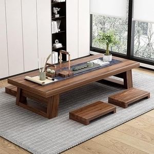 Heyijia Japanse eettafel, lage Japanse eettafel, lage altaartafel voor meditatie, massief houten vloertafel voor woonkamer, huis, kantoor