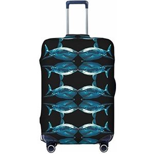 KOOLR Blauwe haai afdrukken koffer cover elastische wasbare bagage cover koffer beschermer voor reizen, werk (45-32 inch bagage), Zwart, Medium