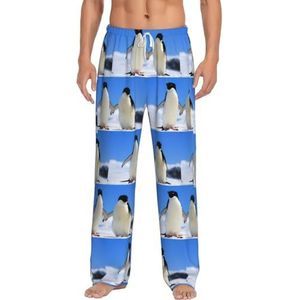Dexnel Pinguïn Zachte Pyjama Broek Voor Mannen,Klassieke Slaapbroek Comfortabel, Polyester Pyjama Broek Met Zakken, Wit, S