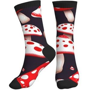 PPHGUT Rood Wit En Paddestoel Print Volwassenen Mid Tube Sokken Ademend Sport Running Gym Training Jogging Activiteiten, Zwart, One size