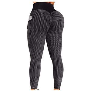 Vrouwen TIK Tok Leggings 2 stuks, Honingraat Butt Lifting Yoga Broek Hoge Taille Buikcontrole Gym Running Panty KaloryWee, C-zwart, XL