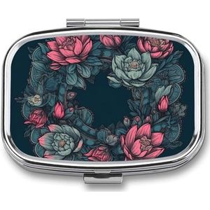 Vierkante pillendoos 2 compartimenten pillendoosje voor portemonnee en zak kleine pillenorganizer krans reizen pillendoos draagbare olie opbergdoos metalen geneeskunde vitamine organizer uniek cadeau