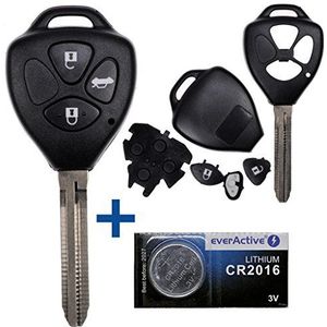 mt key Afstandsbediening voor autosleutel, 1x behuizing met 3 knoppen + 1 x CR2016 batterij voor Toyota Auris E15 Hilux RAV4 III Yaris P13 IQ Verso S