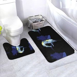 UPIKIT Blauwe vis antislip absorberende vloermatten set van 2 61x90cm, voor thuis badkamer vakantiehuis hotel