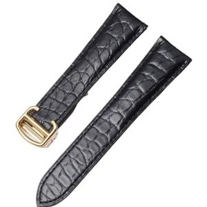 LQXHZ Alligator Lederen Band Compatibel Met Cartier Solo Tank London Echt Lederen Zwartbruine Horlogeband For Heren En Dames 16 18 20 22 24 Mm (Color : Black-gold, Size : 25mm)