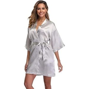 LHSJYG Damesgewaden satijnen badjas vrouwelijke intieme lingerie nachtkleding zijdeachtig bruidscadeau casual kimono badjas jurk nachthemd sexy nachtkleding (grijs, 4XL)