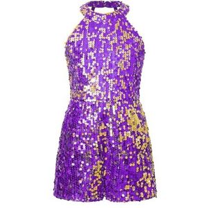 NUOYIXUAN Gymnastiekshorts, klassieke dans, gymnastiekpanty voor kinderen met glanzende pailletten, jazz latina jazz danskostuums voor dansuitvoeringen (paars, 14)