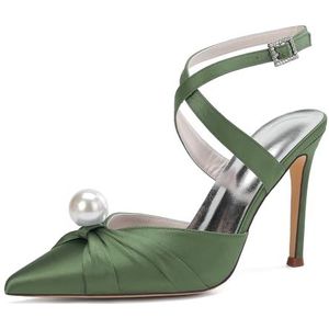 KYEGLO Puntige Stilettohak Met Parel Voor Dames & Gesloten Afstudeerschoenen Met Kruisbandje Om De Enkel - Ideaal Voor Bruiloften En Werk,Light green,36 EU