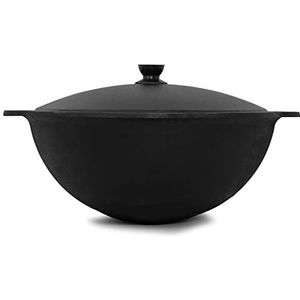 NAMANGAN Kazan Zbeekse braadpan van gietijzer, 16 l (ronde bodem), Kazan Oezbeekisch, Cast Iron KESSEL Uzbek, camping Usbek Asia Wok, pan met aluminium deksel