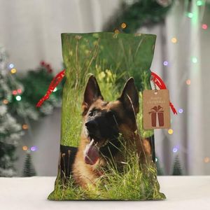 Kerst Drawstrings Gift Bags Duitse Herder Hond Print Kerst Jute Zakken Herbruikbare Gift Zakken Xmas Present Zakken Voor Kerst Thanksgiving Party
