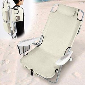 BAKAJI Opvouwbare strandstoel voor het strand, inklapbaar, van aluminium, met tas voor alle voorwerpen, geïntegreerde koeltas en schouderbanden, rugzak (beige)