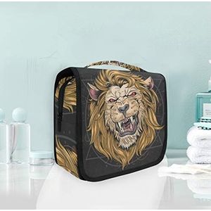 Hangende opvouwbare toilettas boze gouden leeuw kat koning make-up reisorganizer tassen tas voor vrouwen meisjes badkamer