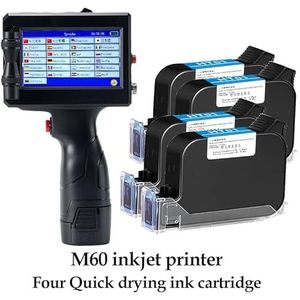 Draagbare inkjetprinter 12,7 mm handheld inkjetprinter, draagbare labelpartij QR-code verpakkingstas plastic flesprinter, sneldrogende inkt(Printer with 4 ink)