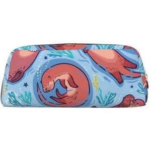 GZYL Dierlijke Leuke Bruine Otters Gedrukt Potlood Tas Lederen Potlood Pouch Draagbare Etui, Goud, Eén maat, Munt Pouch