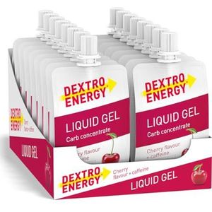 Dextro Energy Liquid Gel - Lekkere vegan energiereep Alternatief voor vrouwelijke duursporters - Cherry + cafeïne - 18 x 60 ml (pak met 18 stuks)