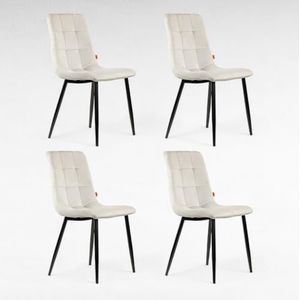 Eetkamerstoelen set van 4 Beige - Fluweel - Bureaustoel - Woonkamer fauteuil - Fluwelen fauteuil stoel - Roestvrij stalen keukenstoel - Zwarte metalen poten - Polyester stoel