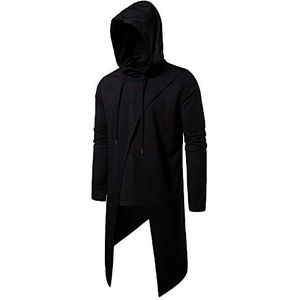KXZD Outwear Hoodie voor heren, asymmetrische jas met capuchon, sweatshirt met capuchon, voor heren, asymmetrische jas, zwart, S
