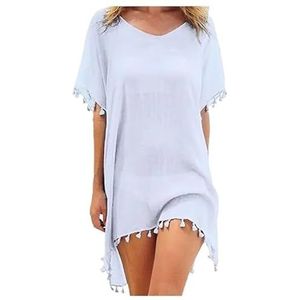 Cover Ups Voor Vrouwen Strandkleding Vrouwen Bikini Cover-Ups Jurk Zwemmen Zomer Strand Badpak Baggy Tuniek Tops T-Shirt Vrouwen Katoenen Blouse Badpak Cover Ups Voor Vrouwen (WIT)