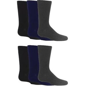 SockShop Kinderen Bamboe Schoolsokken - Jongens Meisjes Effen Gestreept Ademend Zachte Koelsokken Comfort Manchet Gladde teennaden 6 paar, Zwart Navy Grijs, 8-12 Years
