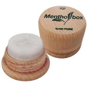 Muvax Mentholsteen, migrainesteen, menthol spa-massage, natuurlijke mentholkristallen, helpt bij de verlichting van migraine en hoofdpijn, ronde houten houder met schroefsluiting (1 x 6 g)