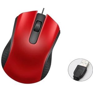 Yadojingcn Bedrade USB-computermuis met muis en ergonomisch ontwerp, USB-computermuis voor laptops en pc's, kantoor- en thuismuizen (zwart, rood)