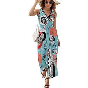 Abstracte textuur dier vrouwen maxi lange jurk V-hals mouwloze tank zonnejurk zomer